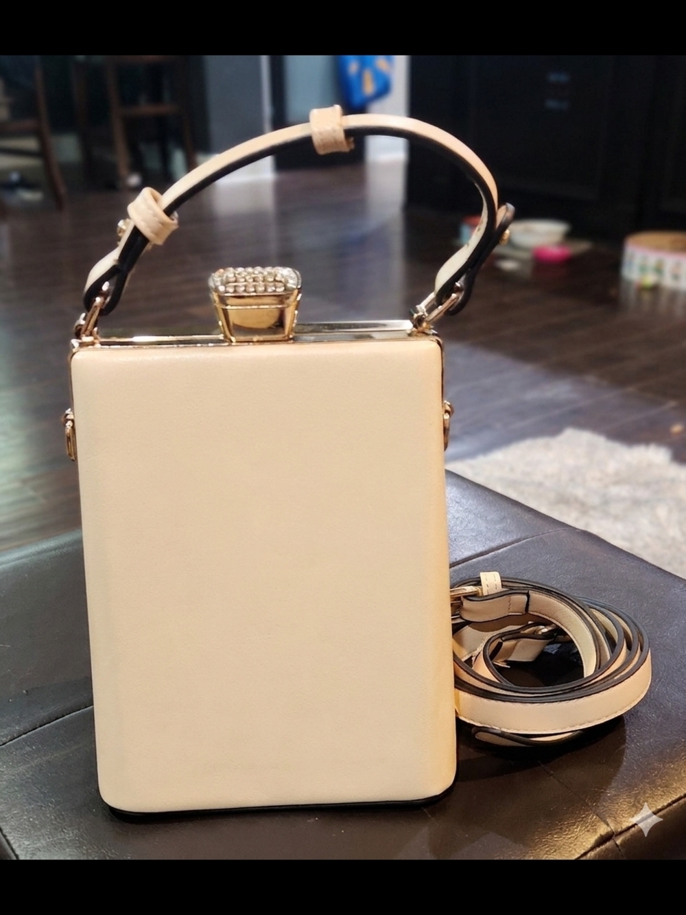 Elegant Cream Box Clutch with Top Handle and Strap